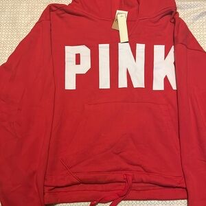 Pink cropped drawstring hoodie